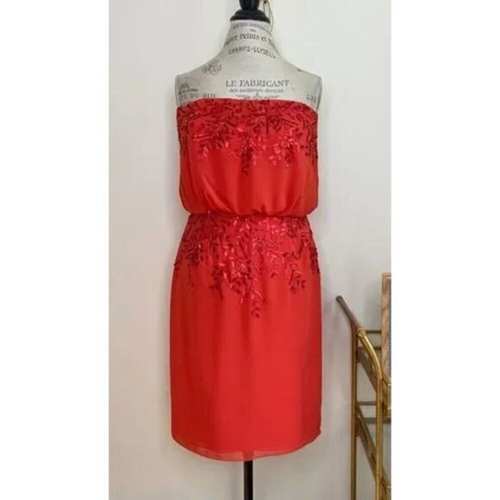 PRONOVIAS NWT Red Strapless Midi Chiffon Dress US 10